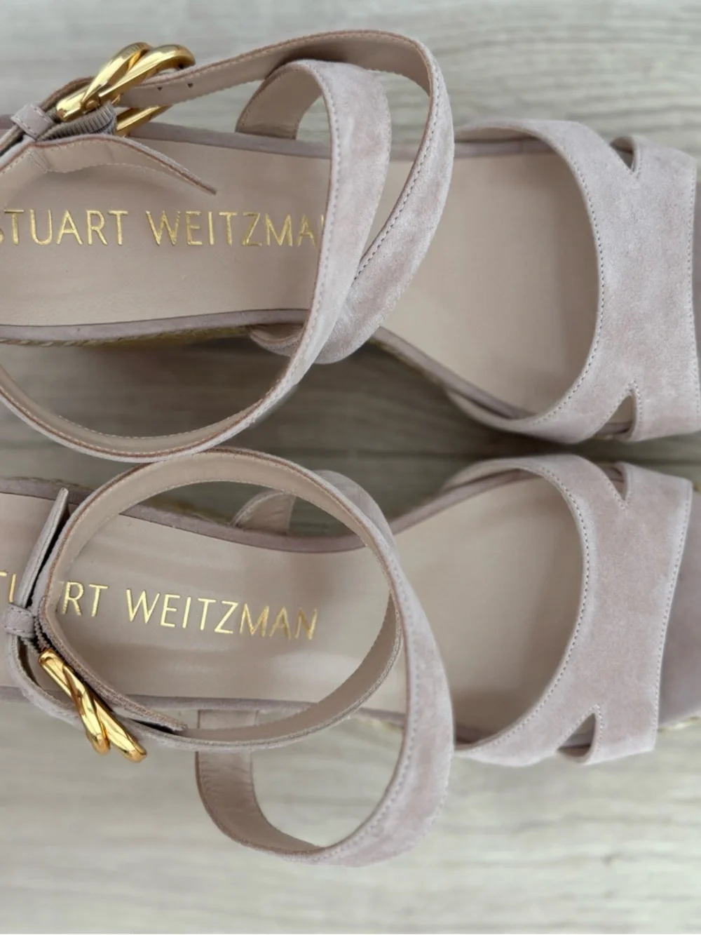 NEW Stuart Weitzman Zuzu Suede Espadrille Wedge Sandals 9.5 Nude Blush - Picture 7 of 8